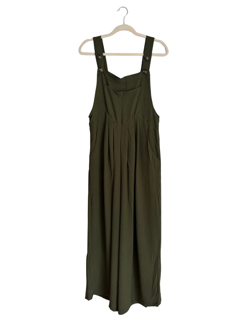 Olive Green Women's Button-Strap Wide Leg Jumper - Picture 2 of 6